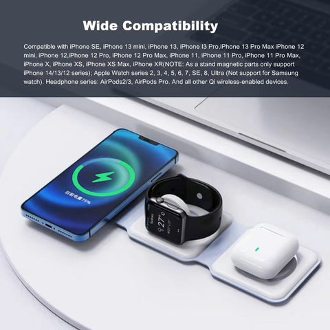 3-in-1-Kabelloses Ladegerät für Apple-Geräte, magnetische faltbare Ladestation für iPhone 15/14/13/12, AirPods Pro 2/Pro/3, iWatch, kleines Ladegerät für unterwegs 