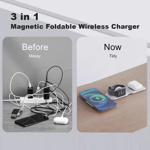 3-in-1-Kabelloses Ladegerät für Apple-Geräte, magnetische faltbare Ladestation für iPhone 15/14/13/12, AirPods Pro 2/Pro/3, iWatch, kleines Ladegerät für unterwegs 