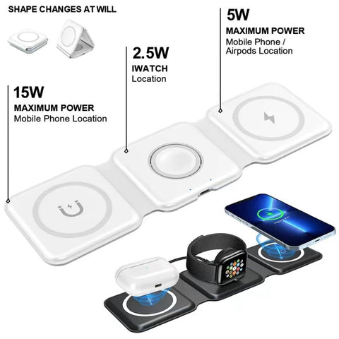 3-in-1-Kabelloses Ladegerät für Apple-Geräte, magnetische faltbare Ladestation für iPhone 15/14/13/12, AirPods Pro 2/Pro/3, iWatch, kleines Ladegerät für unterwegs 
