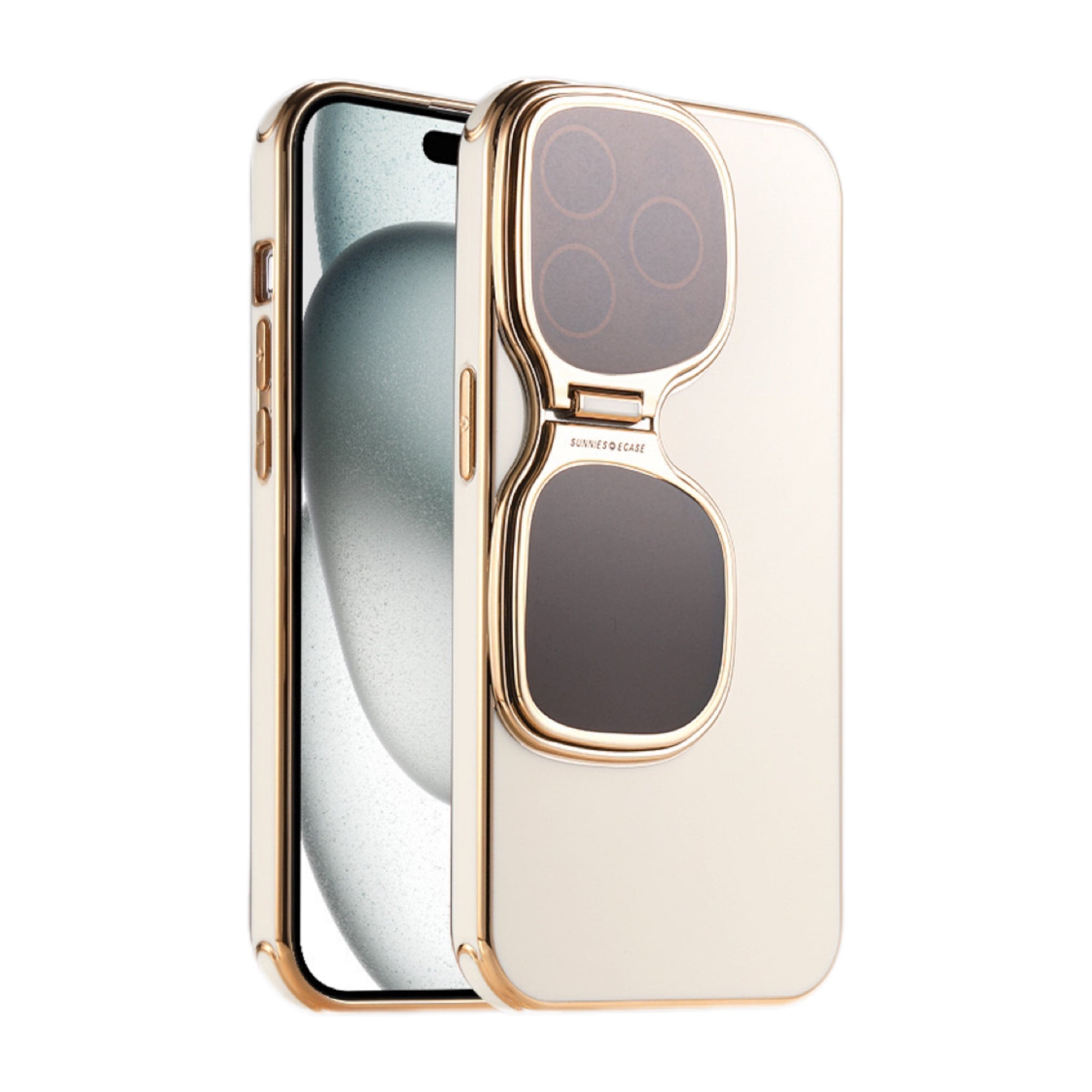 Étui pour iPhone avec lunettes de soleil (entièrement enveloppé, protection de l'appareil photo et support de téléphone 2 en 1) 