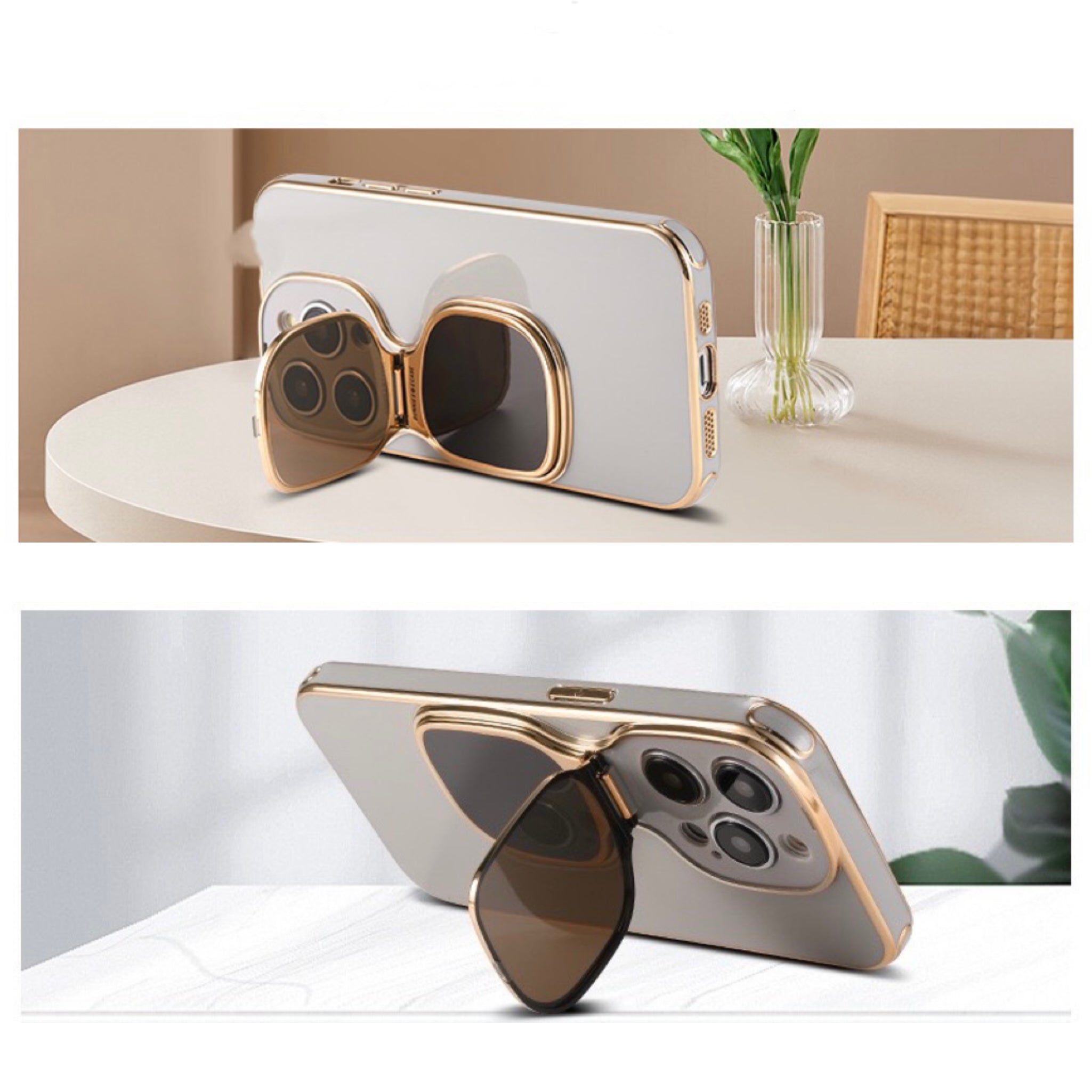 Étui pour iPhone avec lunettes de soleil (entièrement enveloppé, protection de l'appareil photo et support de téléphone 2 en 1) 