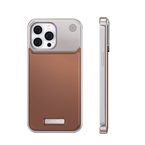 Aluminiumlegierung Leder Rahmenlose Aromatherapie iPhone Hülle Stoßfeste Hülle,Grau Braun 