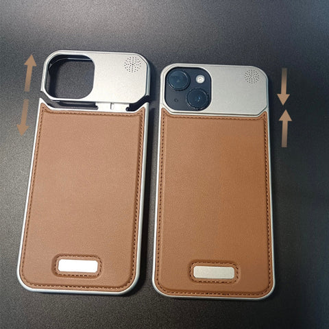 Aluminiumlegierung Leder Rahmenlose Aromatherapie iPhone Hülle Stoßfeste Hülle,Grau Braun 
