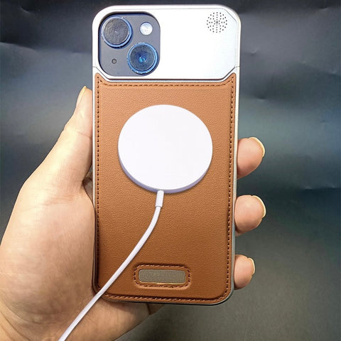 Aluminiumlegierung Leder Rahmenlose Aromatherapie iPhone Hülle Stoßfeste Hülle,Grau Braun 