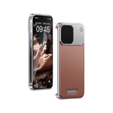 Aluminiumlegierung Leder Rahmenlose Aromatherapie iPhone Hülle Stoßfeste Hülle,Grau Braun 