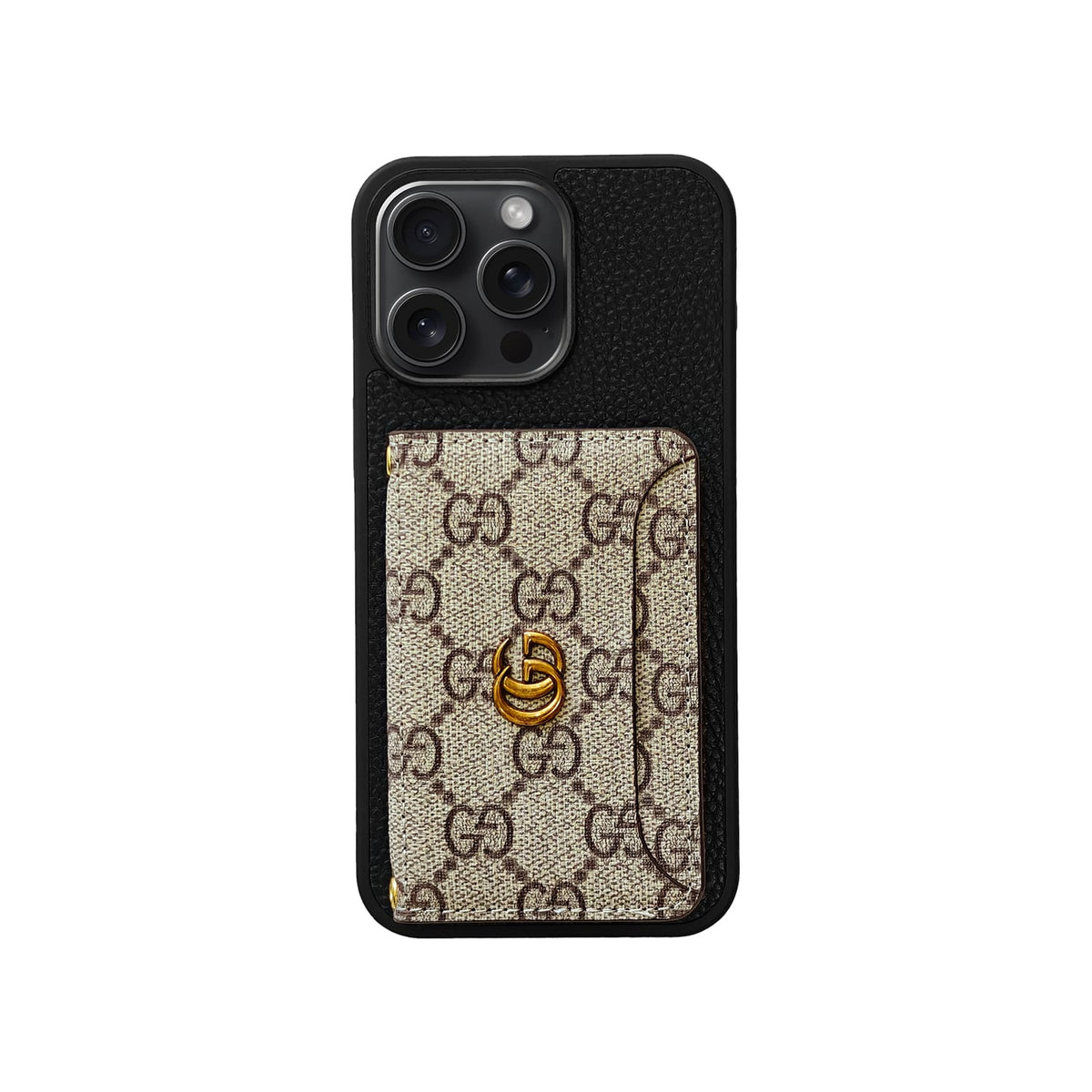 SCHWARZ-BRAUNES KARTENETUI MIT GG-MONOGRAMM, VOLLSTÄNDIG ÜBERZOGEN 