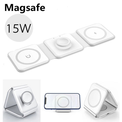 3-in-1-Kabelloses Ladegerät für Apple-Geräte, magnetische faltbare Ladestation für iPhone 15/14/13/12, AirPods Pro 2/Pro/3, iWatch, kleines Ladegerät für unterwegs 