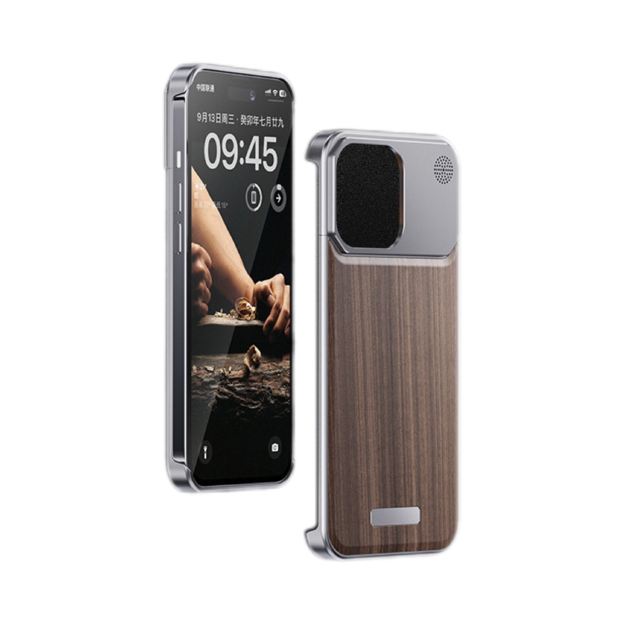 Aluminiumlegierung Leder Rahmenlose Aromatherapie iPhone Hülle Stoßfeste Hülle,Grau Braun 
